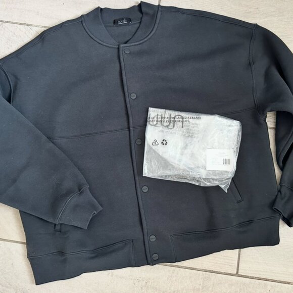 NWT Nuuds Black Alumni Jacket - Preppy Vintage Streetwear Casual Athleisure Cozy - Picture 2 of 14